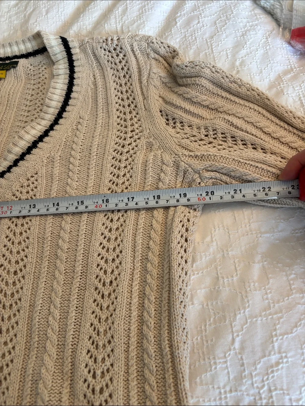 Tabi Linen Blend Cream  Peppy V Neck Knitted Sweater Size Large Academia Casual - Picture 9 of 11